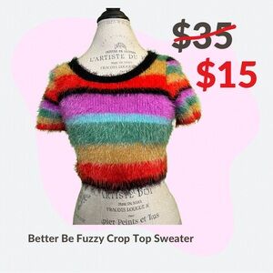 Better Be Women's Fuzzy Rainbow Striped Crop Top Multicolor Size L